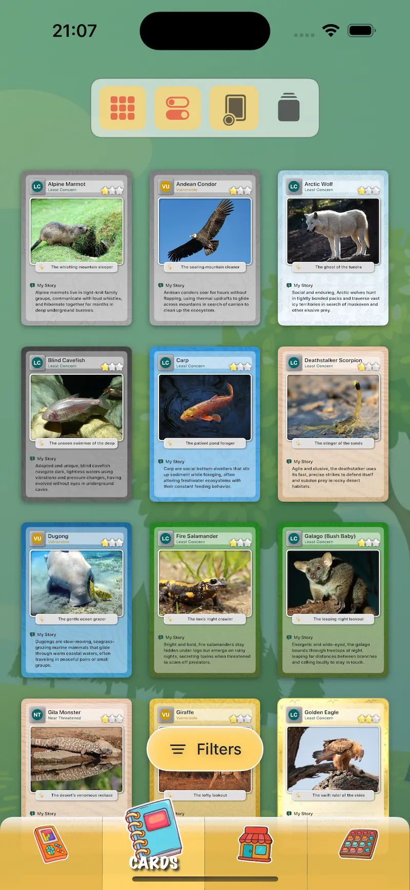 Card collection grid